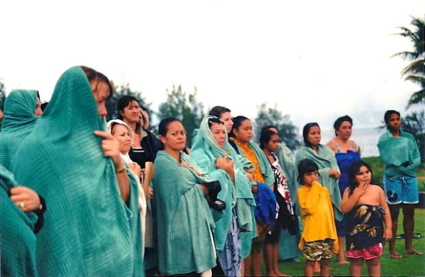 Sunrise cleansing ceremony in 2004 in the rain Voices of Maui Talks Story, LLC photo in 2004 Voices of Maui Talk Story, LLC photo