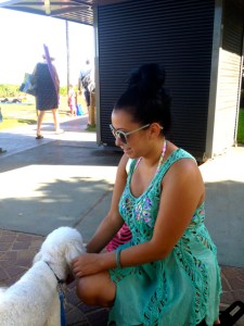 Kea Aloha makes a new friend. He loves women.  Lucky dog.